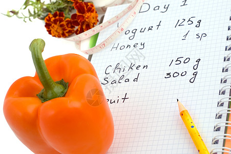 胡椒和饮食手册小吃重量生活食物磁带铅笔蔬菜螺旋笔记本卫生图片
