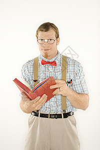 男人阅读书背带男子眼镜年轻人教育笨蛋知识中年概念知识分子图片