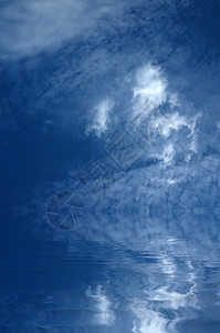 蓝色天空 有云和水的反射图片