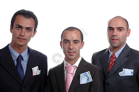 三个有钱在口袋里的商务人士图片