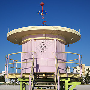 迈阿密 粉红救生塔淡季状态照片游泳装饰阳光粉色假期海岸下班图片