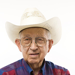 戴牛仔帽的男人眼神男性成年人观众老年人老年正方形衬衫眼镜格子图片
