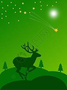 圣诞节风景愿望星星礼物驯鹿月亮孩子们快乐卡片蜡烛雪橇图片