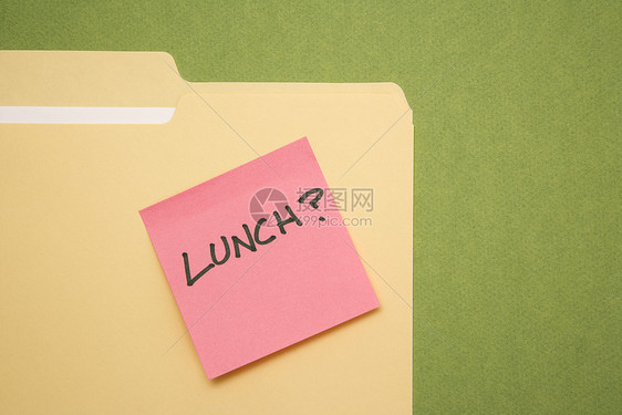 午餐粘糊的便条便利贴粉色绿色商业文件夹组织邀请函水平日程静物图片