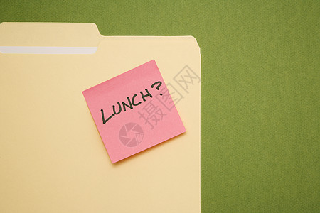 午餐粘糊的便条组织便利贴粉色邀请函水平商业文件夹日程静物绿色图片