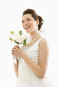 新娘与花束微笑婚姻女士女性花朵婚礼妻子图片