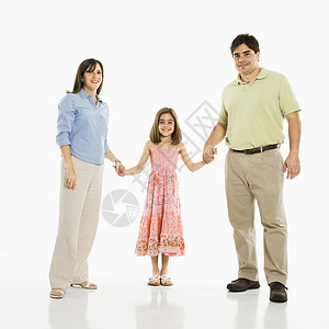 家庭握手妈妈中年眼神三个人女孩父母工作室女儿男子微笑图片