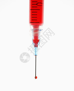 红色液体的针药品静物药物注射注射器医疗背景图片