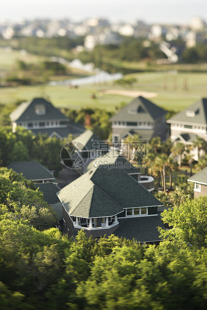 沿海村房屋焦点高角度选择性鸟瞰图建筑物住宅房子风景建筑图片
