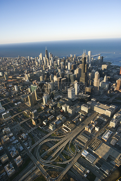 伊利诺伊州芝加哥建筑学摩天大楼鸟瞰图城市建筑物高角度天际景观地平线旅游图片