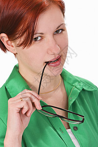 青少年表达式眼镜女性女士衬衫女孩绿色画像红发赤褐色季节性图片