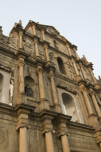 圣保罗大教堂雕刻殖民地纪念碑地标游客废墟离子石头博物馆建筑学图片