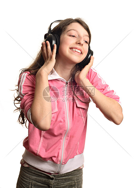 耳机里的女孩打碟机舞蹈家幸福少年活动青春期派对运动眼睛青年图片