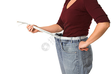 体重减减饮食女性化测量肥胖女性卷尺减肥磁带重量牛仔裤图片