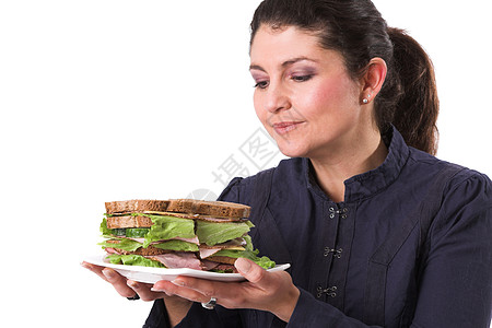 爱我的三明治健康减肥面包沙拉女性化食物饮食女性褐色营养图片