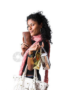 购物女孩女性化购物女性幸福微笑购物者开支手提包围巾图片