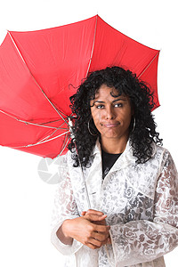 断下雨伞下雨女性雨衣天气卷发女性化悲伤背景图片