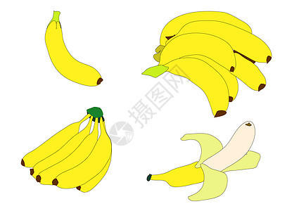 香蕉营养味道绘画白色插图团体食物黄色图片