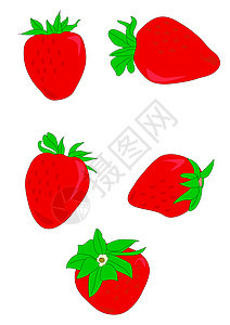 草莓插图白色绿色团体营养味道食物绘画红色图片