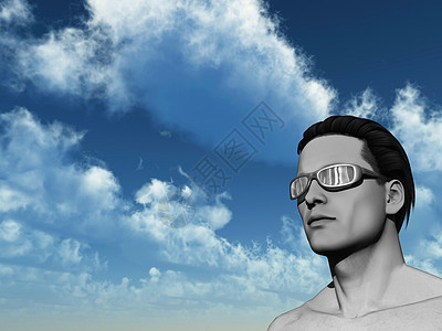 脸面太阳镜眼镜太阳白色天空男性蓝色黑色插图图片