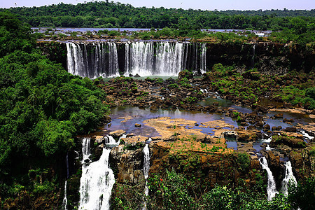 伊瓜苏 Iguazu Iguau 瀑布  大型瀑布淡水高度森林绿色荒野流动岩石图片