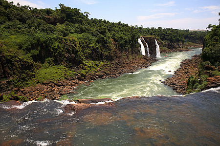 伊瓜苏 Iguazu Iguau 瀑布  大型瀑布绿色流动森林高度荒野岩石淡水图片