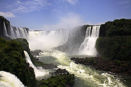 伊瓜苏 Iguazu Iguau 瀑布  大型瀑布岩石高度森林淡水荒野绿色流动图片