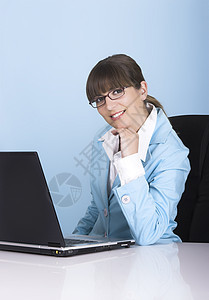 商业女商务人士电脑接待员营销工作女性蓝色投资秘书女士公司图片