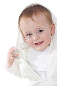 洗完澡后孩子白色皮肤毯子儿童毛巾微笑童年护理洗澡图片