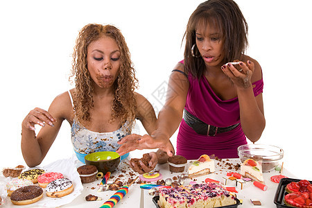 贪婪卷发体重蛋糕营养悲伤饮食贪食症两个人女孩们女孩图片