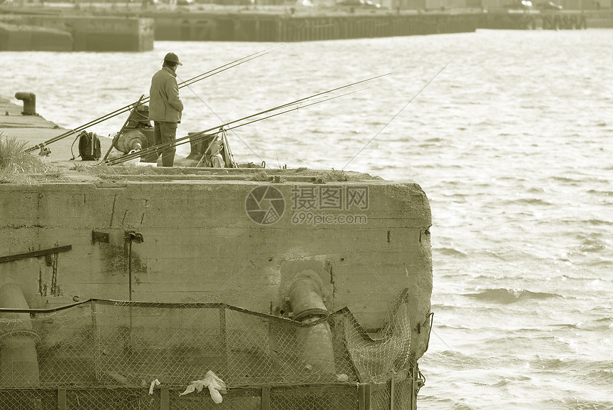 渔业蓝色假期钓鱼岩石海洋海岸港口码头卷轴支撑图片