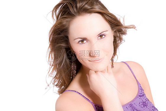 自然美女孩女性化头发化妆品女性发型酒窝黑发长发图片