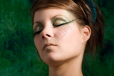 极端化妆眼睛女性化黑发睫毛女性化妆品绿色图片