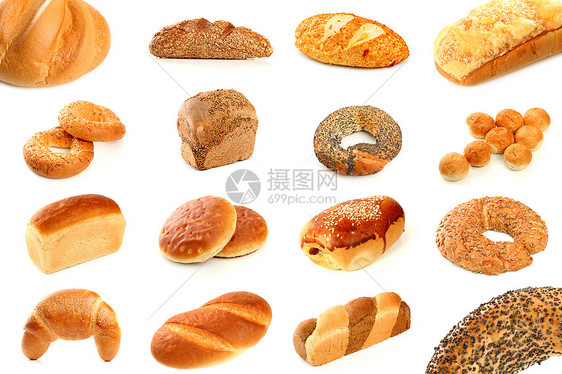 各种类型的面包乡村脆皮包子酵母团体美食面包师小麦午餐面粉图片