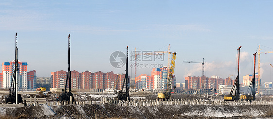 建筑施工全景生长住房商业建筑学工人天空生活框架起重机图片