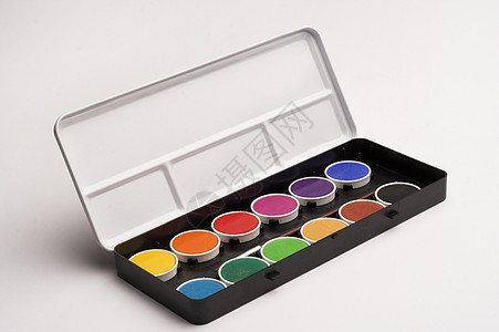 水彩塑料画笔调色板彩虹艺术品持有者艺术家教育蓝色班级图片
