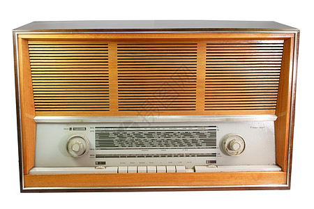 旧电台木头音乐娱乐家具晶体管收音机拨号波浪短波背景图片