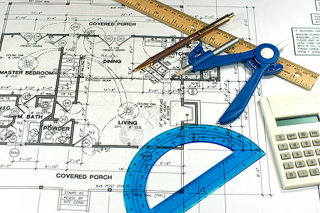 下楼规划打印测量罗盘计算器房子蓝色草稿统治者地面图片
