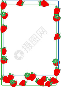 草莓边界团体艺术框架盒子正方形插图绿色红色背景图片