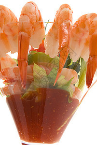 虾鸡尾小吃甲壳类营养海洋草药莴苣香菜青柠长叶草本植物图片