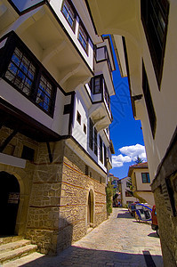 奥赫里德 狭窄的通道小巷建造财产住房历史建筑学吸引力住宅指导明信片地标图片