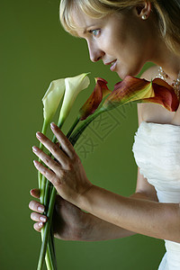 5个呼叫花朵新娘女孩婚礼乐趣红色闭眼金发女郎女士绿色图片