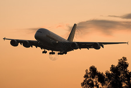 A380号空中客车降落在伦敦希思罗背景