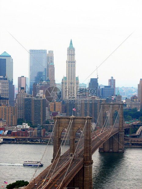 布鲁克林桥旅游人行道天空旗帜拱门交通电缆摩天大楼旅行吸引力图片
