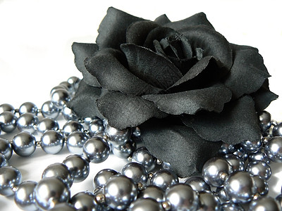 黑玫瑰纸型细绳珠子珍珠白色黑色浪漫图片