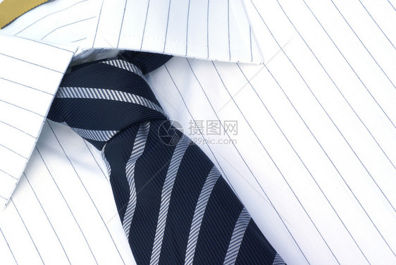 衬衫和领带体地按钮衣服条纹蓝色灰色办公室白色纽扣衣领图片