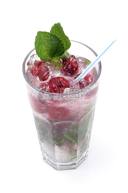 鸡尾和草莓果汁水果柠檬酒精食物气泡美食杯子玻璃薄荷图片