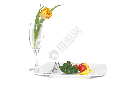 蔬菜和郁金香美食白色叶子压痛作品枝条绿色黄色菠菜早餐图片
