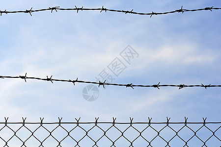 带刺铁丝网的栅栏犯罪天空安全铁丝网边缘周长囚犯自由框架边框图片