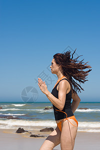 运动模型能力跑步橙子海滩波浪活动力量追求蓝色速度图片